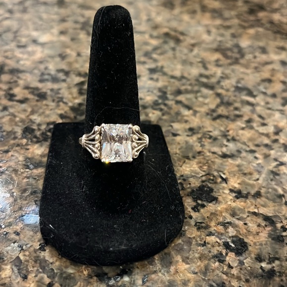 Sterling Silver and Cubic Zirconia Princess Cut Ring - Picture 2 of 5